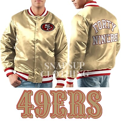 NFL San Francisco Forty Niners Vintage Gold Satin Bomber Style Lettermen Jacket #ad $99.00
