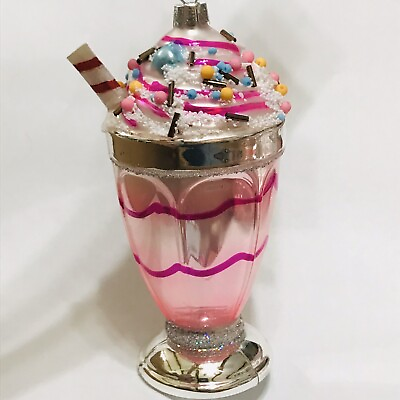 #ad Pink Ice Cream sundae Milkshake Christmas Ornament Tree Decor $19.75
