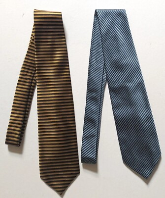 Pair Vintage Brooks Brothers Makers 346 Silk Ties Blue Gold Stripe Italy Classic #ad $24.99