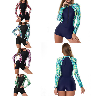 #ad Womens Beachwear Bodysuits Swimsuits Catsuit Swimwear Boyleg Rash Guard Padded GBP 31.09