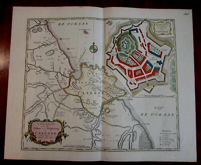 #ad Cayenne French Guyana South America c.1750 Tirion large scarce Dutch map $180.00