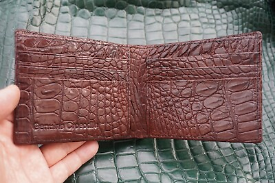 #ad Full Real Crocodile Alligator Belly Leather Skin Men Bifold Wallet Brown #A25 $62.90