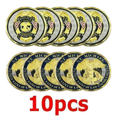 #ad 10Pcs St Michael Police Officer Enforcement Protect US Badge Law Challenge Coin $18.80