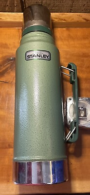 #ad VINTAGE STANLEY THERMOS ALADDIN Metal Green Retro Vacuum Bottle Quart 32oz. $19.99