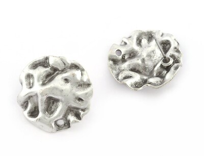 Disc Organic Round Earring Stud Post Blank Loop Antique Silver Plated Brass 5235 $2.70