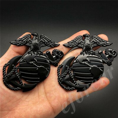 #ad 2x Black Metal US Marine Corps USMC Eagle Globe Anchor Car Emblem Badge Sticker $15.90
