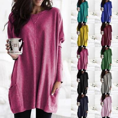 Womens Long Sleeve Pocket Tunic Tops Jumper Blouse Shirt Casual Loose Pullover $24.29