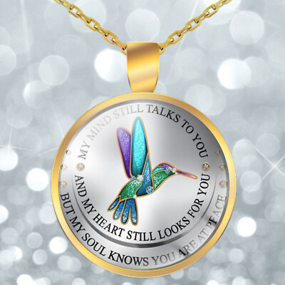 #ad Hummingbird Memorial Necklace Round Pendant Necklace $10.48