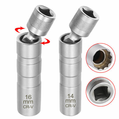 #ad 14MM 16MM Thin Wall Magnetic Swivel Spark Plug Socket 12 Point Removal Tool $16.49