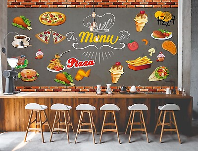 #ad 3D Pizza Chicken Thighs A7062 Wallpaper Wall Murals Self adhesive Commercial Amy AU $379.99