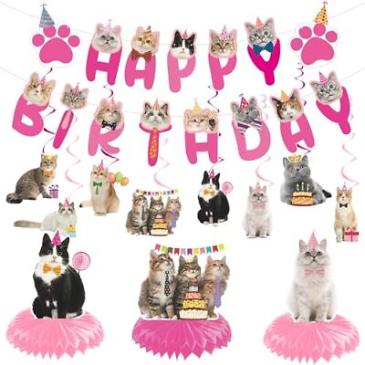 #ad 20PCS Pink Cat Birthday Party Hanging Swirls Lovely Cat Birthday Party Suppli... $20.53