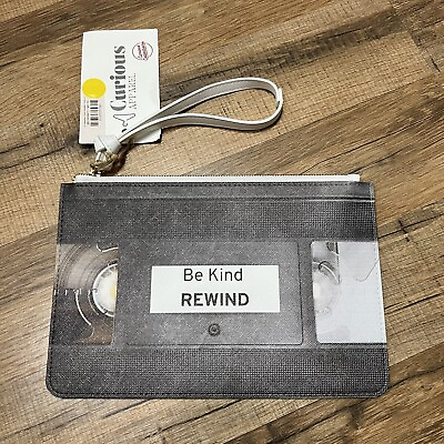 #ad Be Kind Rewind VHS Wristlet Video Tape Zipper Clutch Bag Faux Printed Leather $25.00