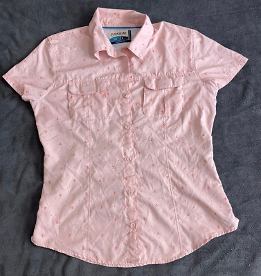 #ad Magellan Shirt Womens medium Pink Fish Gear Anchors Fishing Hiking Vented Boat $13.14
