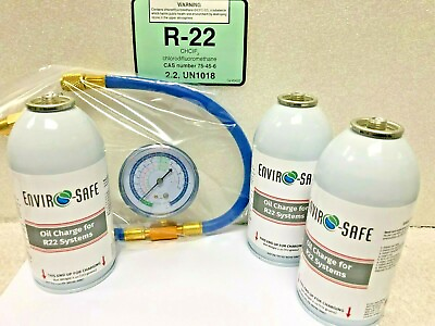 #ad Envirosafe Refrigerant Support Home A C Oil Charge 3 Can Kit Gauge $89.95