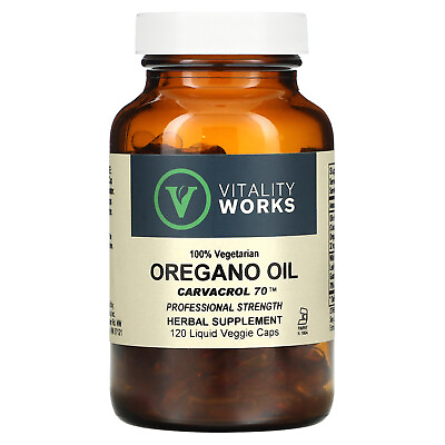 #ad Vitality Works Oregano Oil Carvacrol 70 120 Liquid Veggie Caps Vegetarian $26.25