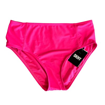 #ad NWT DKNY Womens Size L Hot Neon Pink Seamed High Waist Bikini Bottoms $21.99