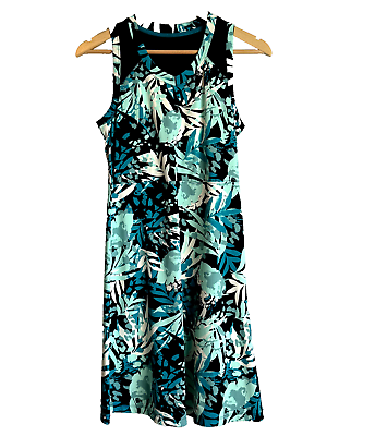 Title Nine Womens Diamalete Boss Dress Small Blue Tropical Fit amp; Flare Mesh Back #ad $39.99