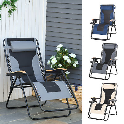 #ad Outdoor Oversized Lounge Chair Folding Recliner Chair w Cup Holders $68.40