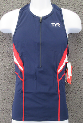 #ad TYR Competitor Active Tank Top Men#x27;s Size L Navy Red NEW MSRP $69.99 $34.35