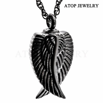 #ad New Angel Wing Black Urn Necklace For Ashes Cremation Pendant Memorial Jewelry $9.34