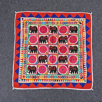 Cotton Multi Colur Elephant Wall Hanging Vintage Embroidery Tapestry 2.8x2.8 ft $64.16
