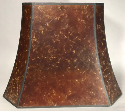 #ad New Rectangle Mica Lamp Shade Antique Amber Cut Corner Copper Foil Frame $143.26
