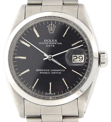 #ad Mens Rolex Date Stainless Steel Watch SS Oyster Band Bracelet Black Dial 1500 $4311.98