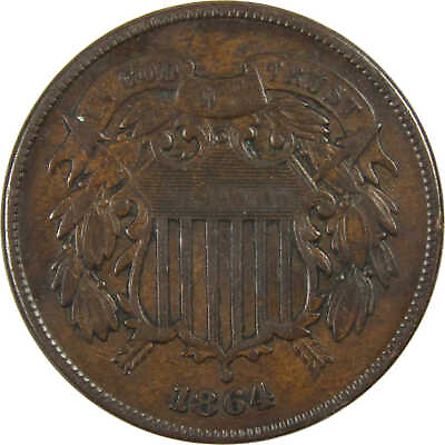 1864 Large Motto Two Cent Piece F Fine 2c Coin SKU:I12589 $31.99
