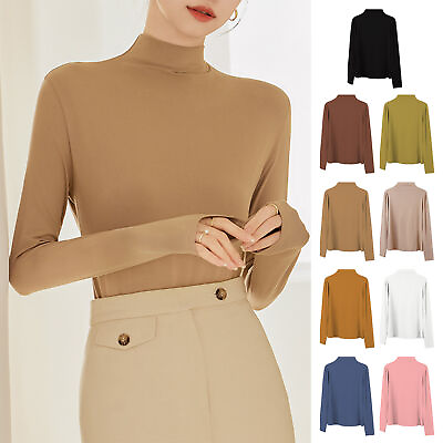 #ad Mock Turtleneck Tops For Women Basic Sweater Women Soft Elastic Pullover Warm $9.67