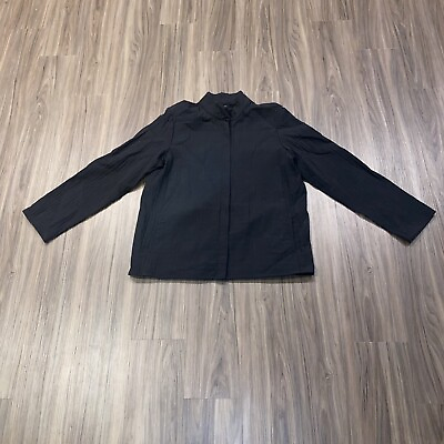#ad Eileen Fisher Zip Up Jacket Black Women Size Medium Made In USA Italian Fabric $43.74