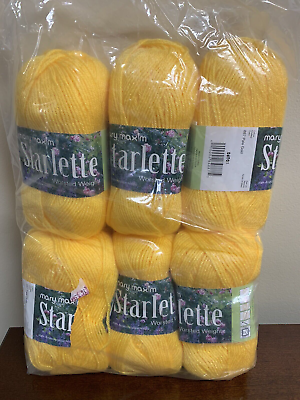 New Sealed Lot of 6 Mary Maxim Starlette Yarn 887 Pale Gold $48.00