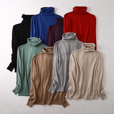 #ad Women Premium Long Sleeve Turtleneck Shirt Knit Lightweight Pullover Top Sweater $18.91