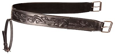 #ad Horse Western Cinch Girth Saddle Tack Leather Roper Black Hand Carved $44.59