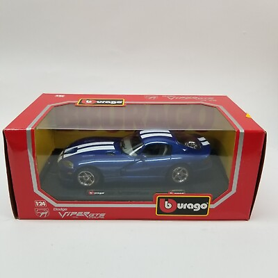 #ad 1 24 Bburago 1996 Dodge Viper GTS Coupe Blue w White Stripes 1530 w Box amp; Stand $23.47