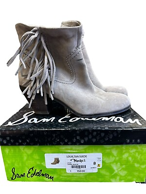 #ad Sam Edelman Boots Womens 8M Louie Western Ankle Booties Tan Suede Zip Fringe $31.45