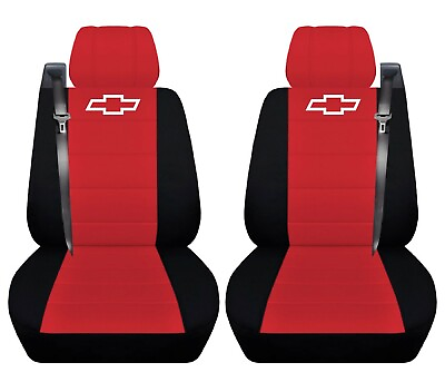#ad Truck Seat Covers Fits 2003 2007 Chevy Silverado Black Red Semi Custom Front set $89.99