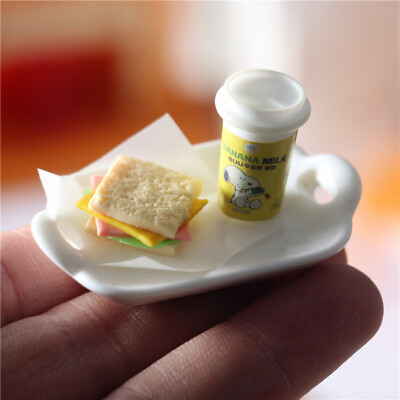 #ad 1set Food Breakfast Dollhouse Miniature Sandwich Milk Tea Decoration Accessories $3.99