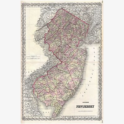 #ad New Jersey; 1868 Colton Map; Lovely First Quality Antique Reproduction $39.99