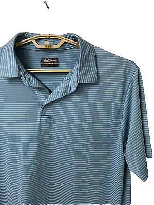 #ad new Ben Hogan Performance Golf Polo Shirt Mens L 44x27 Blue Striped SS Poly $7.37