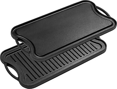 #ad 2 In 1 Cast Iron Skillet Rectangle Roasting Pan With Reversible Griddle Pan For $63.74