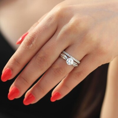 Simulated Round Cut Bridal Set Engagement Ring 2 Carat Solid 14K White Gold $230.48