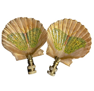 #ad Pair of Butterfly Decorated Scallop Shell Lamp Finials $95.00