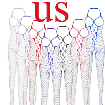 #ad US Women Bodysuit Body Stocking Lingerie Fishnet Babydoll Sleepwear Nightwear $7.95