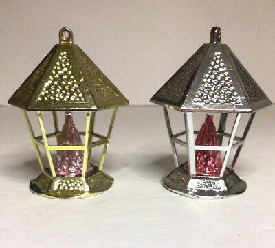 #ad Lantern Christmas Ornaments Plastic 3 1 2 Inch Vtg Set Of 2 $12.99