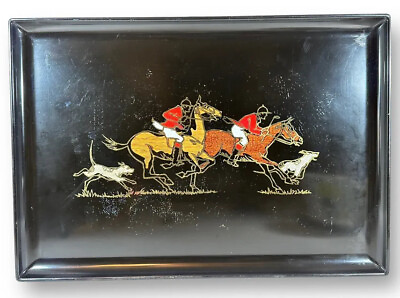 #ad Couroc of Monterey Tray Horse amp; Dogs English Fox Hunting Hounds Vintage 18quot;x12quot; $69.87