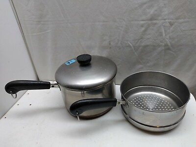#ad Revere Ware 3 Qt Saucepan Copper Clad Stainless Fry Pot Steamer Insert Lid 3pc $79.99