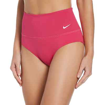 NEW Nike Essential High Waist Banded Bikini Swim Bottoms Pink LARGE NESSA215 672 $18.10