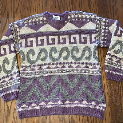 TOGETHER VINTAGE Womens Sweater Wool Blend Sz Sm Pattern Lavender Lilac Retro #ad $34.99