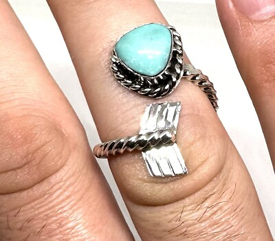 Native American Sterling Silver Navajo Handmade Turquoise Adjustable Ring Size 7 $59.99