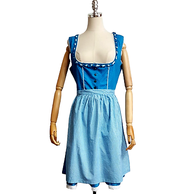 #ad WALDSCHUTZ Vintage Dirndl Oktoberfest Button Fluffy Dress with Bavarian Apron M $55.00